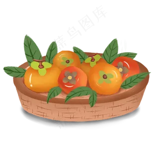 简约秋分柿子手绘水果