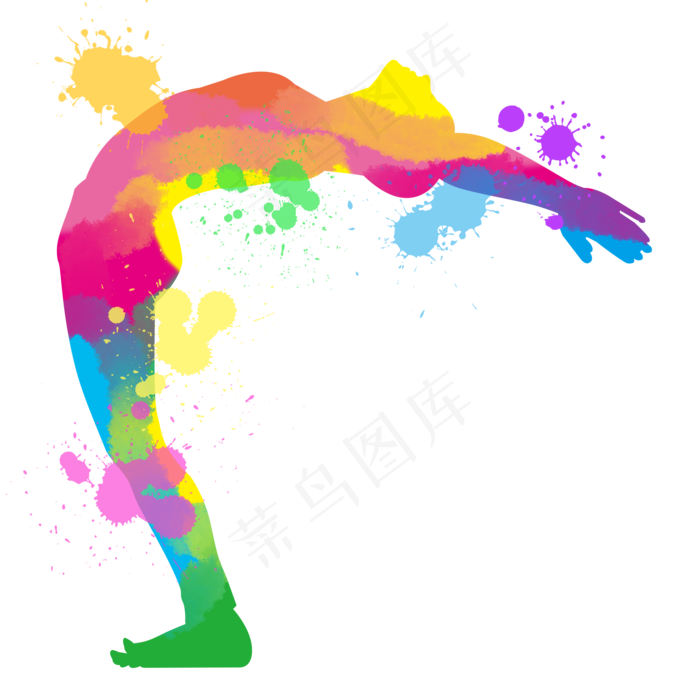 彩色体育运动水彩瑜伽