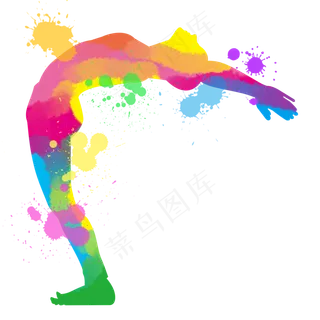 彩色体育运动水彩瑜伽