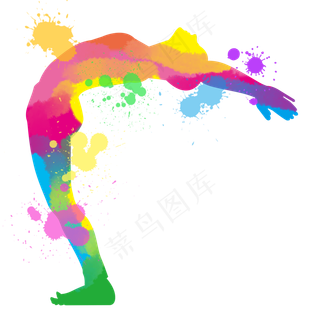 彩色体育运动水彩瑜伽