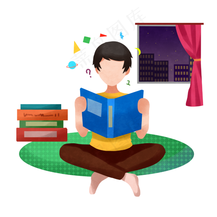 复习功课看书男孩