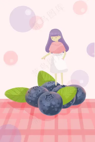 蓝莓 水果 小清新手绘风