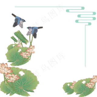 边框中国风复古荷花装饰壁画,免抠元素