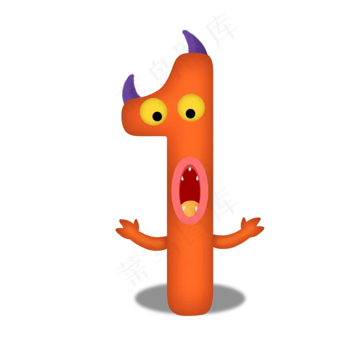 卡通橙色妖怪儿童节数字1(2000X2000(DPI:300))psd模版下载