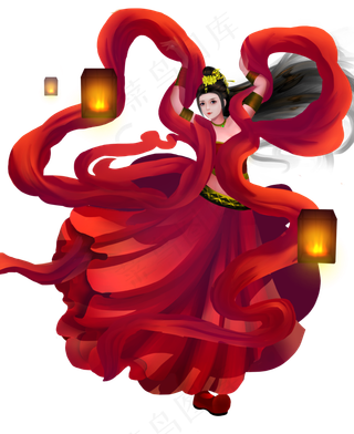元宵节古风美女孔明灯,免抠元素