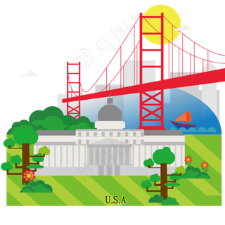 美国USA城市旅游地标,免抠元素
