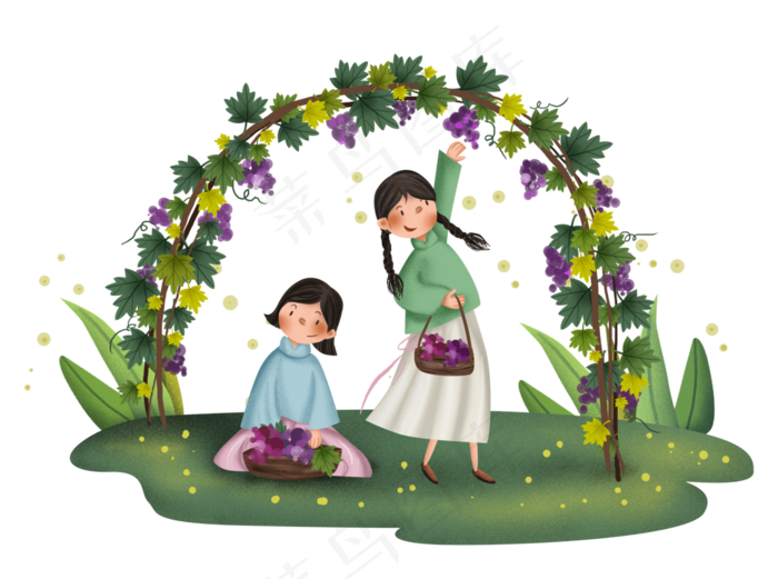 民国风摘葡萄的女孩