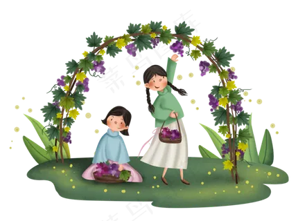 民国风摘葡萄的女孩