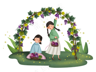 民国风摘葡萄的女孩