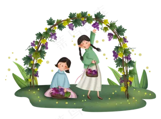 民国风摘葡萄的女孩