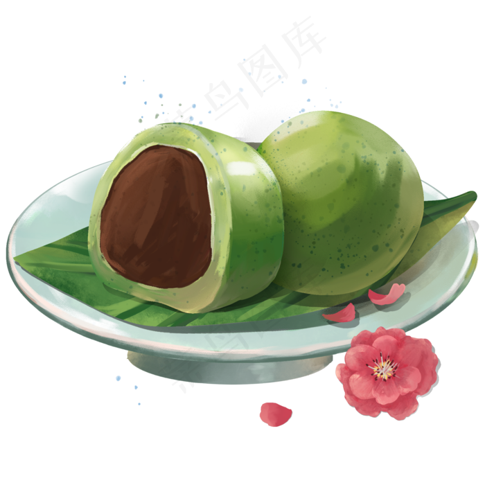 红色花朵装饰青团插画