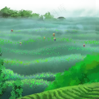 谷雨春分节气风景,免抠元素