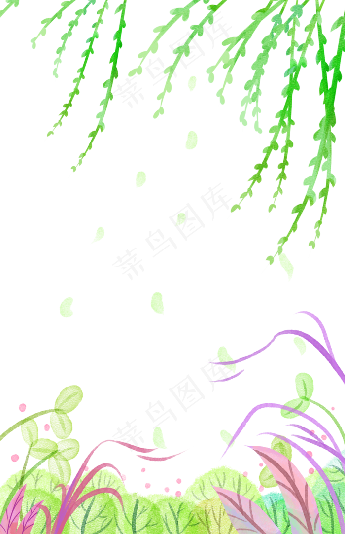 中国风绿柳植物PNG春天装饰边框