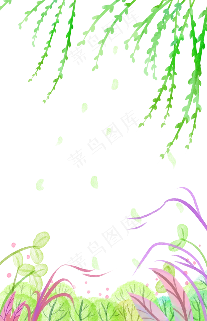 中国风绿柳植物PNG春天装饰边框(1069X1654(DPI:300))psd模版下载