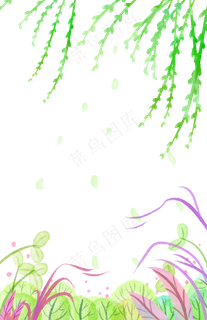 中国风绿柳植物PNG春天装饰边框