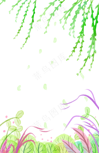 中国风绿柳植物PNG春天装饰边框