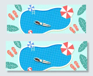 小清新泳池游泳西瓜大暑宣传banner