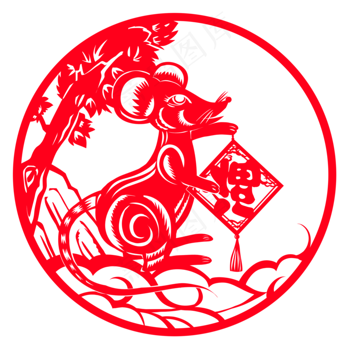 圆形鼠年剪纸,免抠元素(2000X2000(DPI:299))psd模版下载