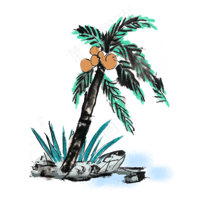 手绘水墨风椰子树