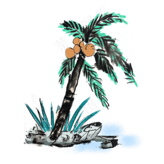 手绘水墨风椰子树