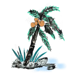 手绘水墨风椰子树