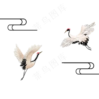 手绘中国风水墨仙鹤PNG,免抠元素