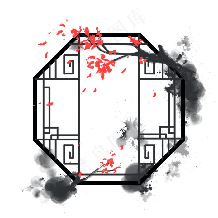 水墨风格中国风传统窗框窗户梅花,免抠元素(3000X3000(DPI:300))psd模版下载