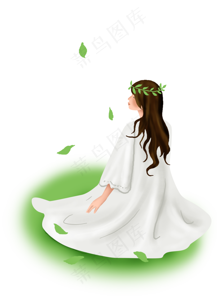 手绘花园里的女孩子,免抠元素