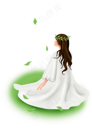 手绘花园里的女孩子,免抠元素