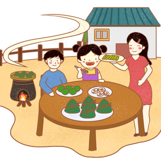 端午节黄色卡通元素吃粽子