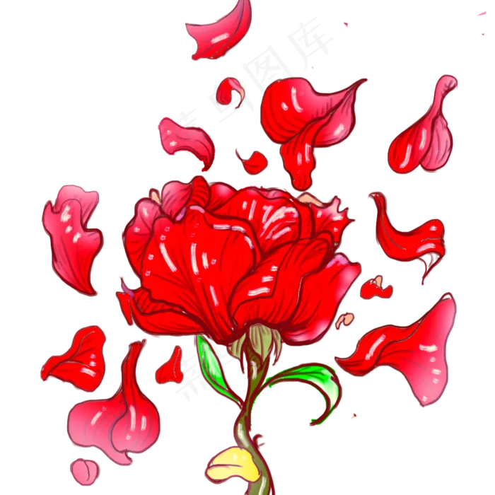 手绘玫瑰花透明底红玫瑰(1024X1024(DPI:300))psd模版下载