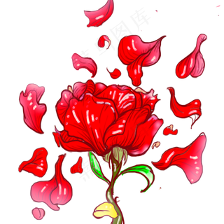 手绘玫瑰花透明底红玫瑰
