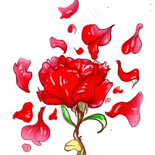 手绘玫瑰花透明底红玫瑰