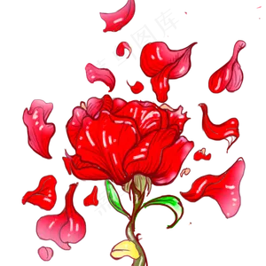 手绘玫瑰花透明底红玫瑰