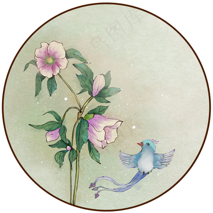 水彩花鸟,免抠元素(2000X2000(DPI:299))psd模版下载