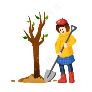 植树节种树的小女孩