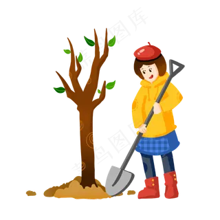 植树节种树的小女孩