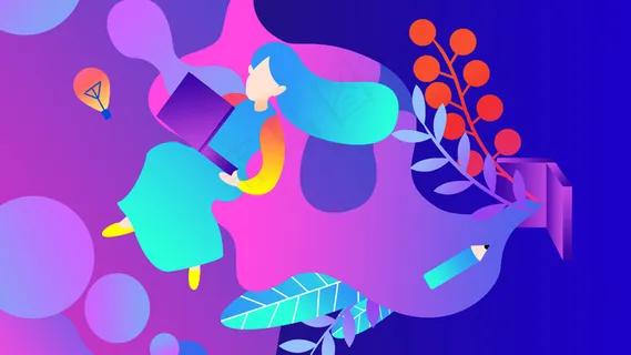 扁平风互联网商务风格办公女孩配图