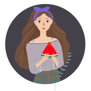 夏季吃西瓜的可爱女孩