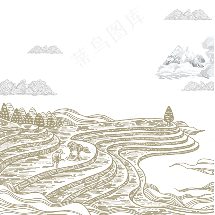 稻田云朵山峰(2000X2000(DPI:300))psd模版下载