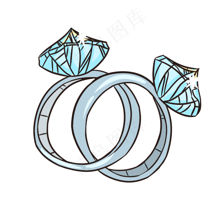 卡通蓝宝石钻戒插画