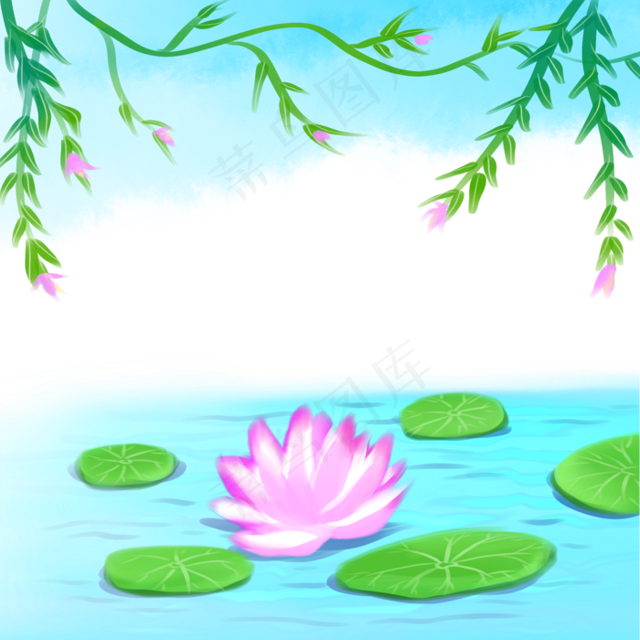 夏日荷花边框(2000X2000(DPI:300))psd模版下载