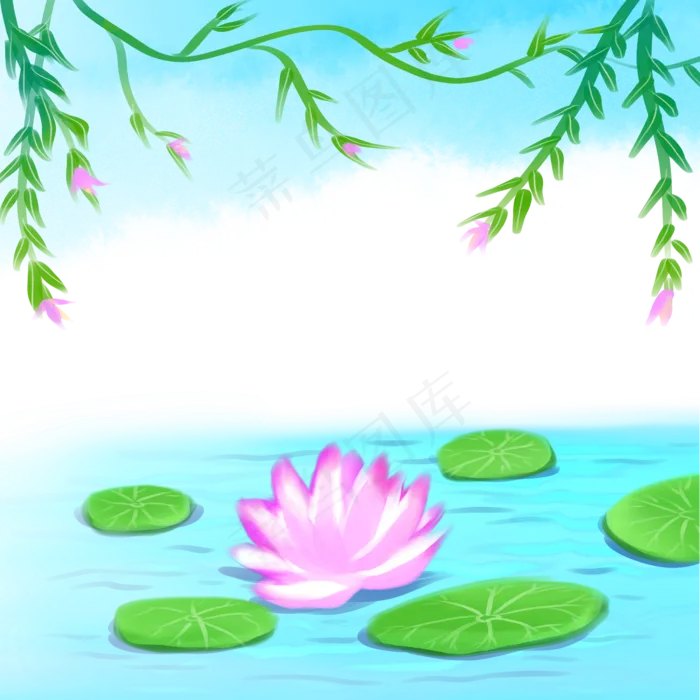 夏日荷花边框(2000X2000(DPI:300))psd模版下载