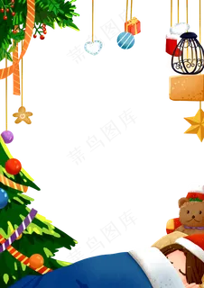 圣诞节熟睡的小女孩边框免抠元素