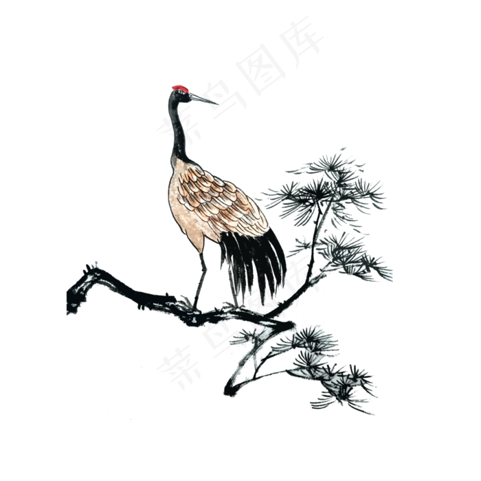 水墨国画鸟仙气坐骑PNG松仙鹤,免抠元素(4000X4000(DPI:300))psd模版下载