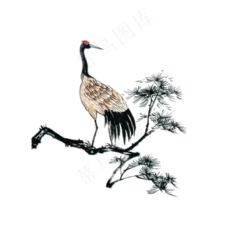 水墨国画鸟仙气坐骑PNG松仙鹤,免抠元素