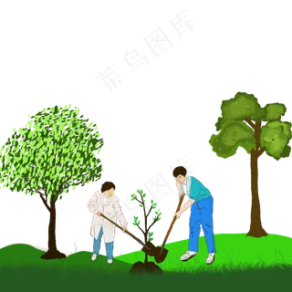 医护人员植树,免抠元素