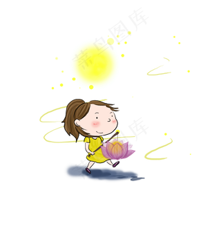 中秋节赏月看灯的女孩,免抠元素