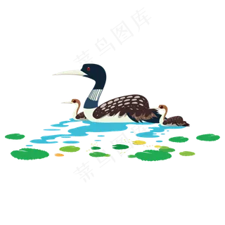 卡通矢量中国风鸳鸯苍鹭鸟鸭子处