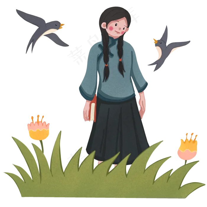 青年节民国青年少女和燕子(2000X2000(DPI:300))psd模版下载